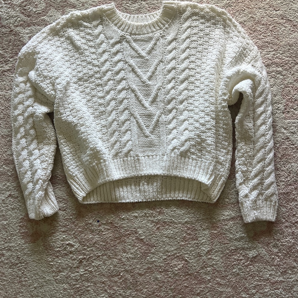 Altar'd State White Crew Neck Cable Knit Sweater